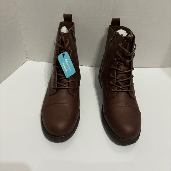 Vepose Cognac Lace up Low Heel Fashion Combat Booties Ankle Boots NIB Size 11 - Picture 2 of 10